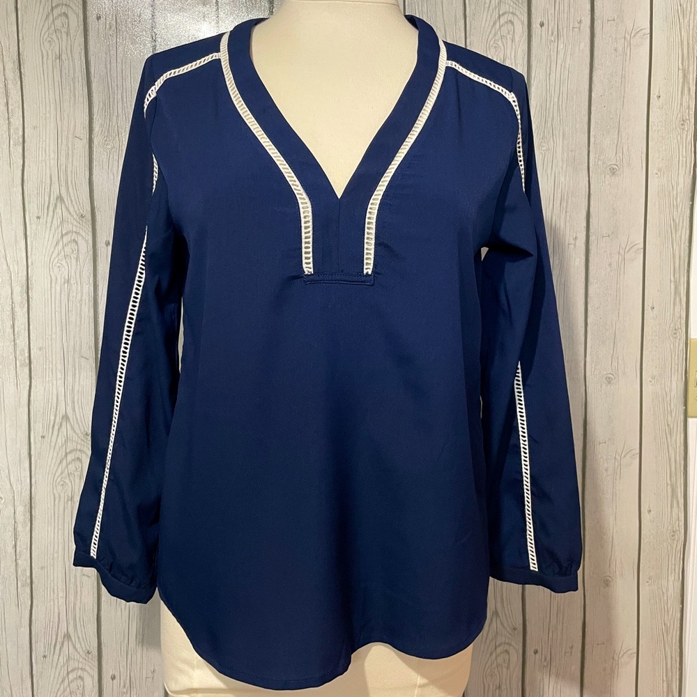 Ladies Navy Blue Long Sleeve Blouse